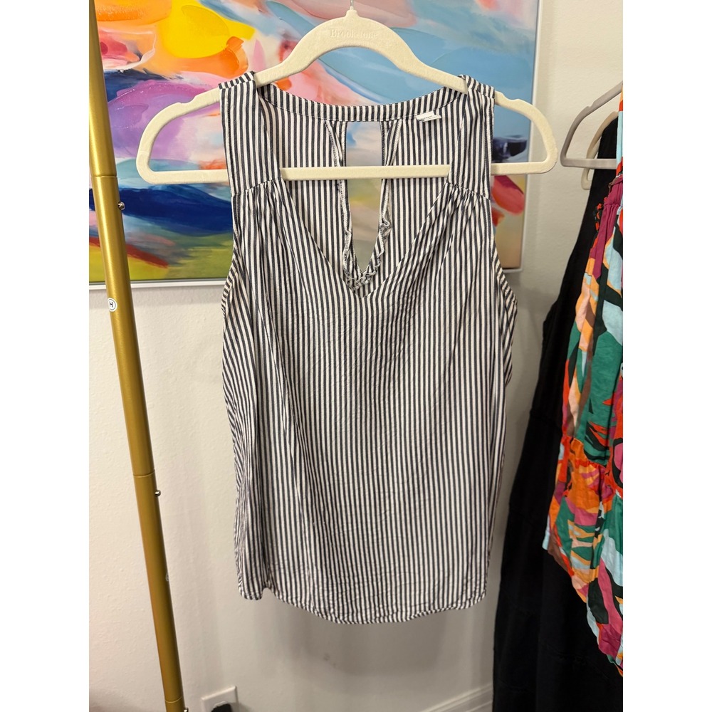 Old Navy Womens Blue White Striped V-Neck Keyhole Back Sleeveless Blouse Medium
